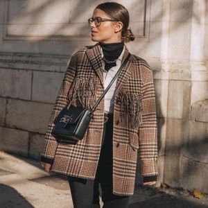 Mango Checked Fringe Wool Blend Jacket Blogger’s Favorite S